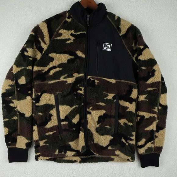 American Eagle Bomber jacket Womens Small Green Camo Full Zip Streetwear Fleece - Picture 1 of 11